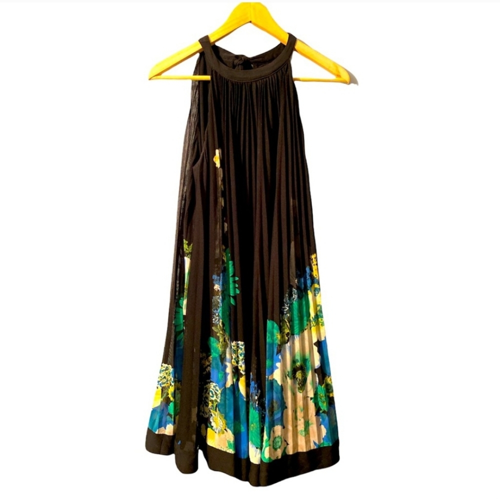 ECI Floral Black Floral Graphic Babydoll Dress Swing Pleated Midi Whimsigoth